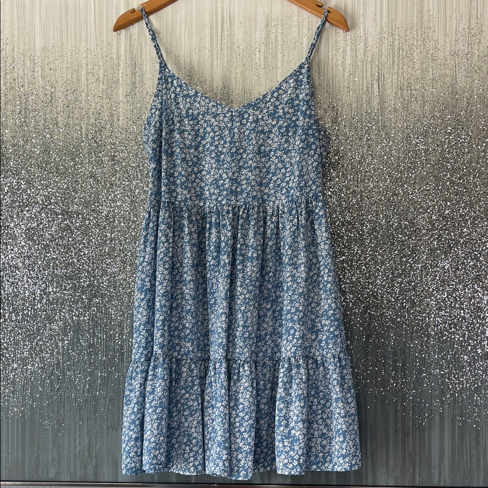 Blue Floral Spaghetti Strap Dress